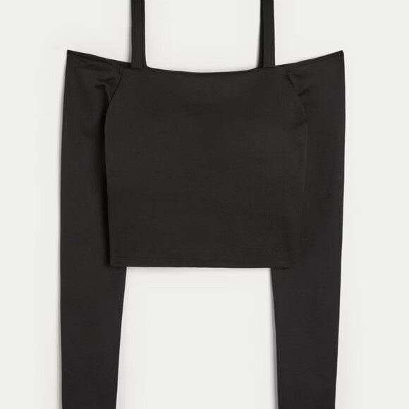 Gilly Hicks Black Athletic Active Breathable Recharge Off-the-Shoulder Top - Picture 1 of 5